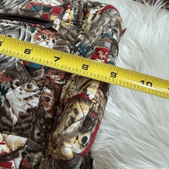 Vintage 1990s Cat Tapestry Quilted Bag Purse Tote Fabric Shoulder - Picture 7 of 8